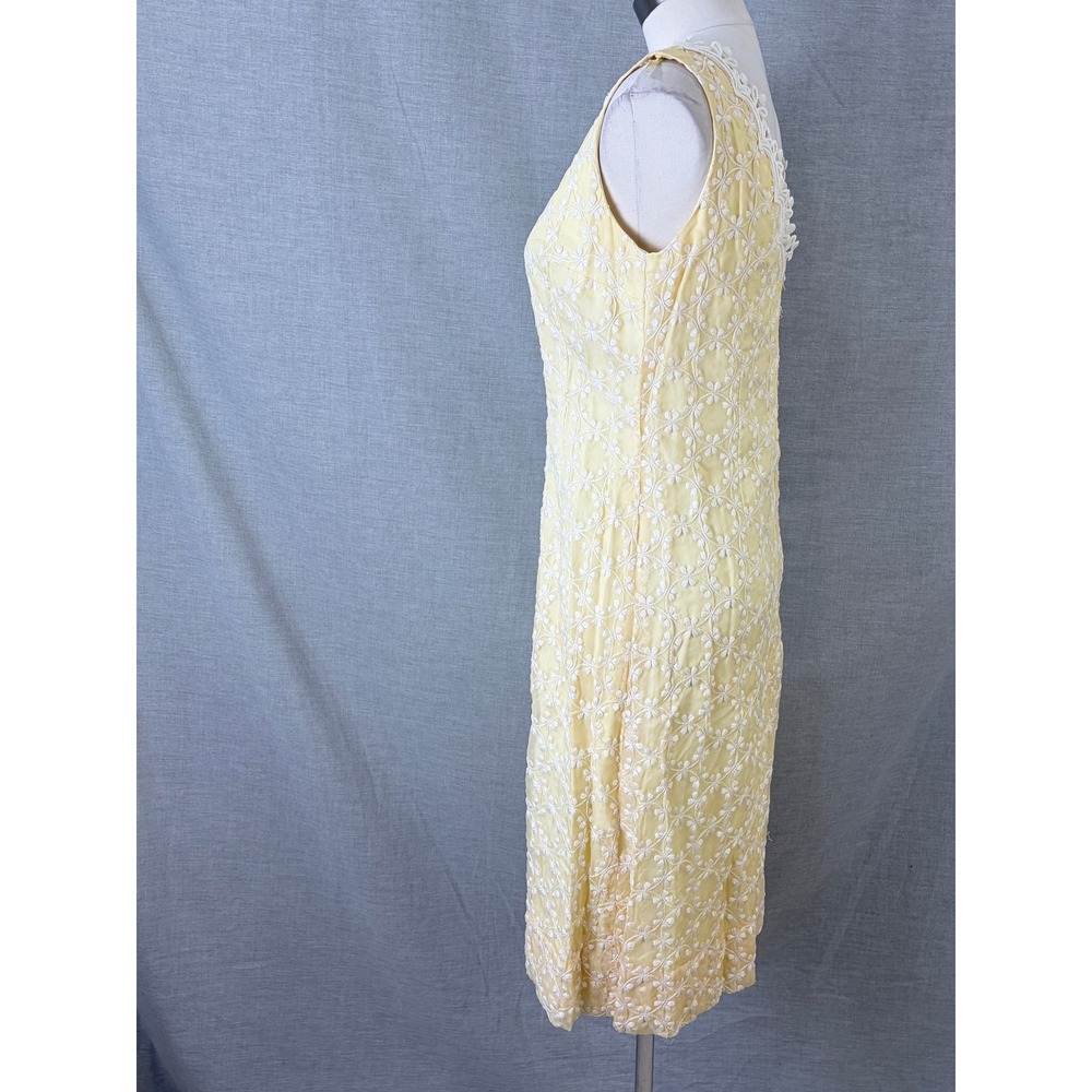 Vintage 1960s Handmade Yellow Lace Overlay Sheath Dress Daisy Trim S - Picture 8 of 11